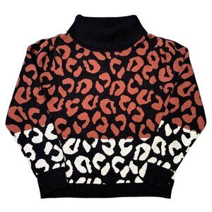 Skies Are Blue Colorblock Leopard Relaxed Fit Turtleneck Sweater Small